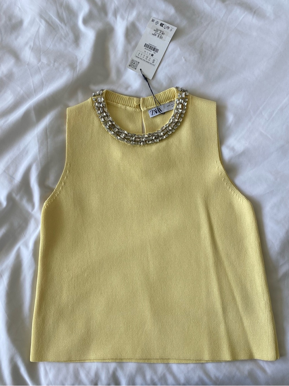 Zara Yellow Sleeveless Jewel-Trim Top.  BRAND NEW W TAG.
